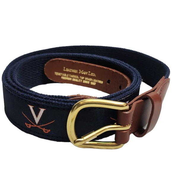 University of Virginia Leather Man Ltd navy belt.  Men's size 44. - Picture 1 of 12